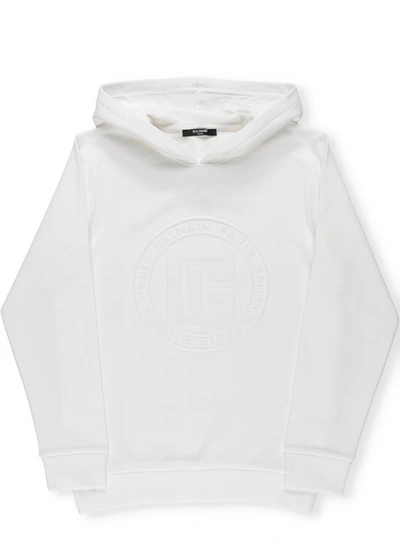 Balmain Kids' Logo Hoodie In White