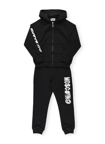 Moschino Kids' Two-piece Tracksuit With Embroidered Logo In Nero/black