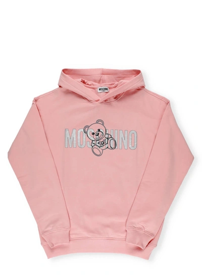 Moschino Kids' Teddy Bear Hoodie In Sugar Rose