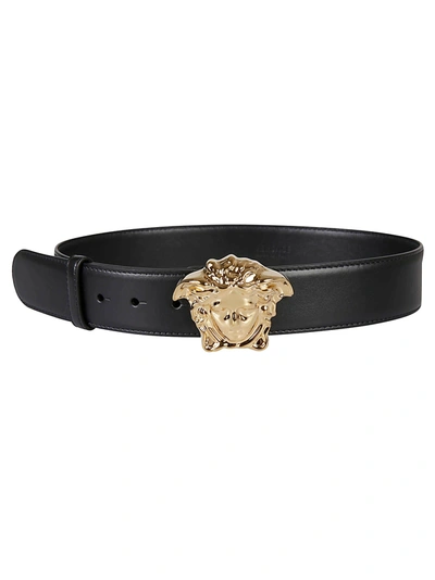 Versace Black Cintura Medusa Logo Belt In Black  Gold
