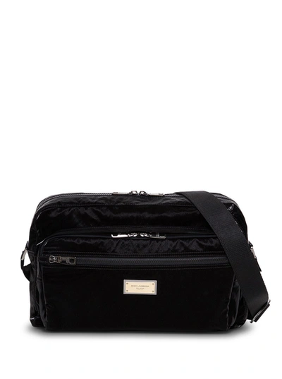 Dolce & Gabbana Messenger Sicily Nylon Crossbody Bag With Logo In Black
