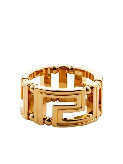 Versace Gold Tone Greca Ring In Giallo