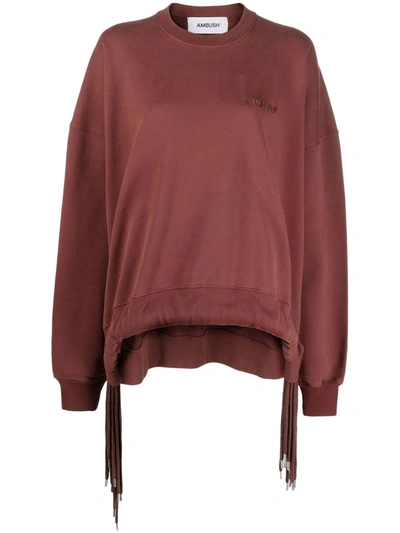 Ambush Drawstring Crewneck Sweatshirt In Burgundy