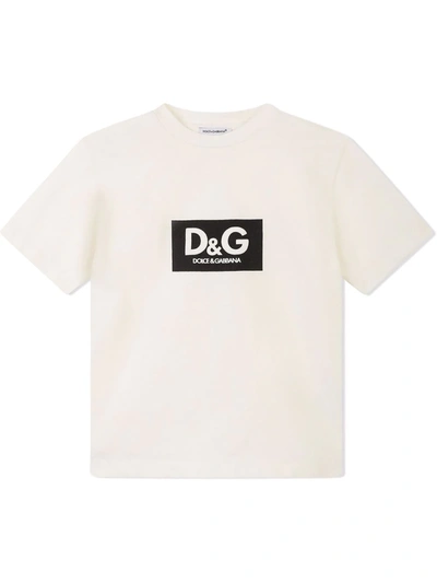 Dolce & Gabbana Kids' Interlock Logo-print Cotton T-shirt In White