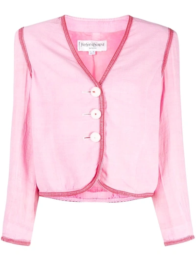 Pre-owned Saint Laurent 1990s Collarless Single-breasted Jacket In Pink