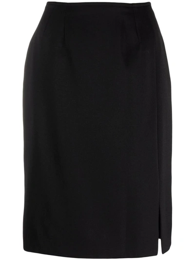 Pre-owned Saint Laurent 2010s Side Slit Straight-fit Skirt In Black