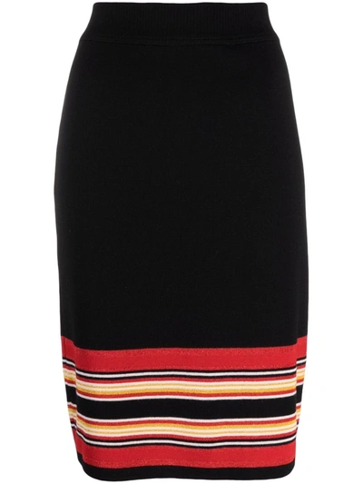 Pre-owned Saint Laurent 2000s Striped Detail Straight-fit Skirt In Black