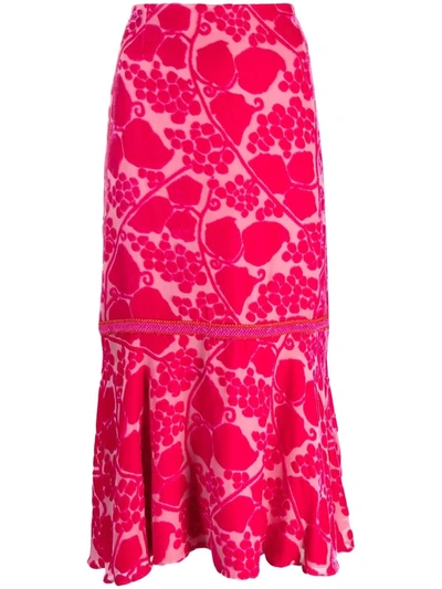 Pre-owned Chanel 2010s Textured Floral Midi Skirt In Pink