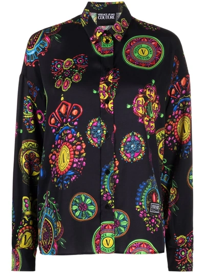 Versace Jeans Couture Graphic-print Long-sleeve Shirt In Nero/multicolor