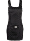 Misbhv Nylon Jacquard Mini Dress Black Nylon Short Dress With Monogram Motif In Black