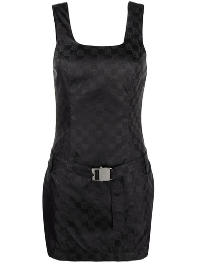 Misbhv Nylon Jacquard Mini Dress Black Nylon Short Dress With Monogram Motif