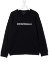 Emporio Armani Spellout Logo-print Modal And Cotton-blend Sweatshirt 4-16 Years In Blue