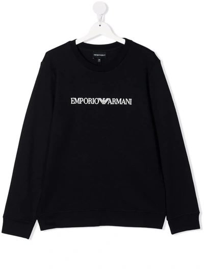 Emporio Armani Spellout Logo-print Modal And Cotton-blend Sweatshirt 4-16 Years In Navy