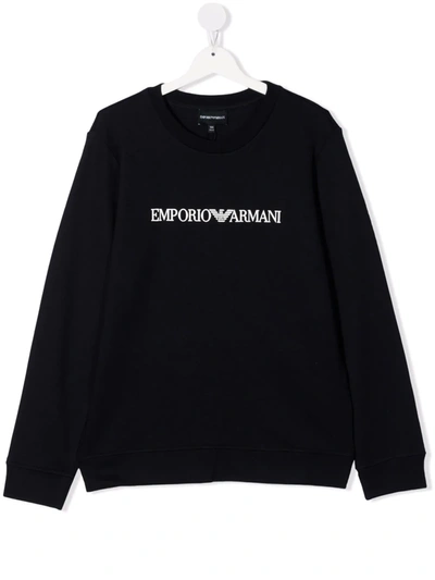 Emporio Armani Kids' Spellout Logo-print Modal And Cotton-blend Sweatshirt 4-16 Years In Navy