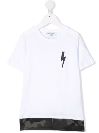 Neil Barrett Kids' Lightning Logo Print T-shirt In White