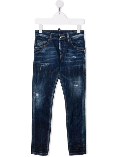 Dsquared2 Kids' Distressed Fitted Jeans In Blue