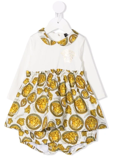 Versace Babies' White Dress With Medusa Print Kids In Bianco/oro