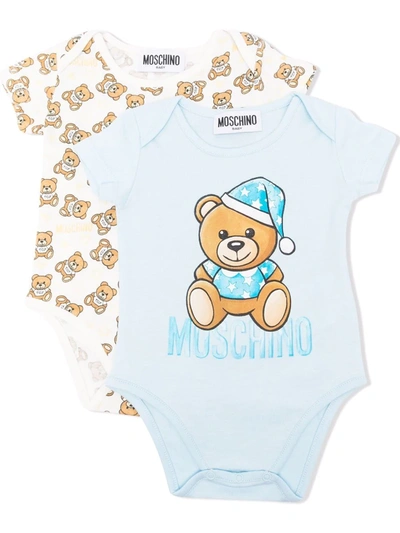 Moschino Babies' Teddy Bear-print Bodysuits In Blue