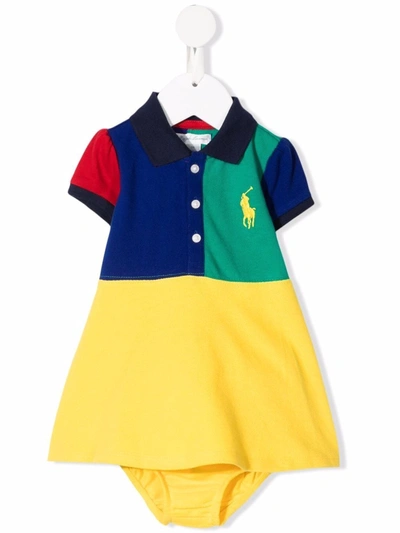 Ralph Lauren Babies' Colour-block Polo Dress In Yellow