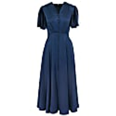 Roserry Brooklyn Retro Midi Satin Dress In Navy