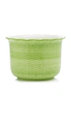 Este Ceramiche For Moda Domus Scalloped Ceramic Wicker Cachepot In White,green
