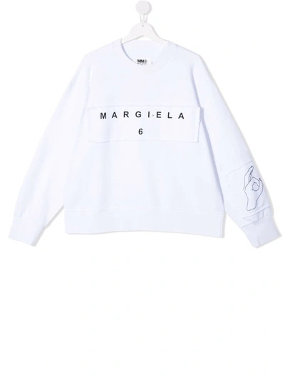 Maison Margiela Teen Logo Print Sweatshirt In White