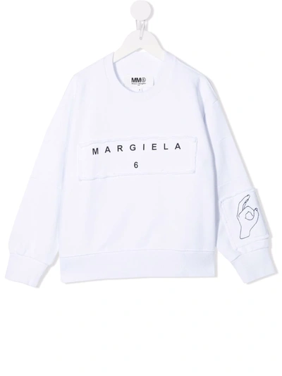 Maison Margiela Kids' Logo Crew-neck Sweatshirt In White