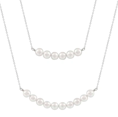 Bella Pearl Layered Double Sterling Silver Pearl Necklace Nsr-302 In Silver Tone,white