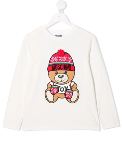 Moschino Kids' Teddy Bear-motif Long-sleeved T-shirt In White