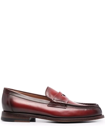 Santoni Reflection-effect Leather Loafers In Red