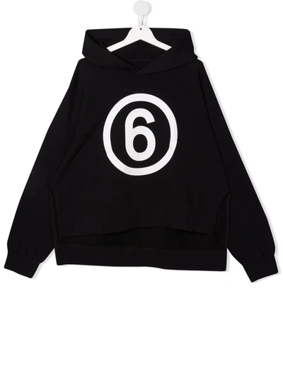 Mm6 Maison Margiela Teen Logo-print Pullover Hoodie In Nero