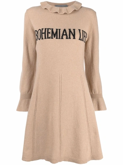 Alberta Ferretti Mini Dress In Beige