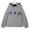 Fendi Teen Logo-patch Towelling Hoodie In Grey