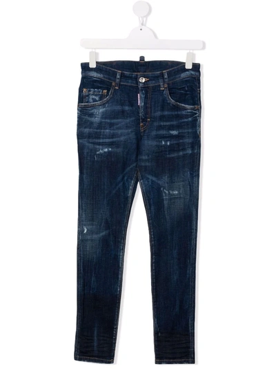 Dsquared2 Teen Distressed Fitted Jeans In Blue