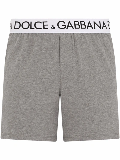 Dolce & Gabbana Two-way Stretch Cotton Boxer Shorts In Grey