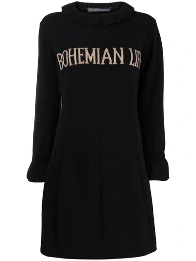 Alberta Ferretti Bohemian Life Intarsia-knit Dress In Black