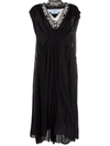 Prada Jacquard Knit-trim Draped-effect Long Dress In Black