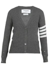 Thom Browne Classic V-neck Cardigan In Cashmere With White 4-bar Sleeve Stripe In Med Grey