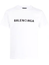 Balenciaga Distressed Logo-print Cotton-jersey T-shirt In Weiss