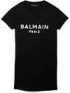 BALMAIN SEQUIN-LOGO EMBELLISHED T-SHIRT DRESS