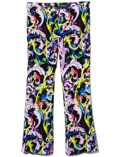 Versace Baroque-print Flared Leggings In 黑色