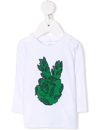 Stella Mccartney Babies' Leaf-print Cotton T-shirt In White