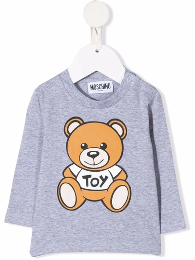 Moschino Babies' Teddy Bear Print T-shirt In 灰色