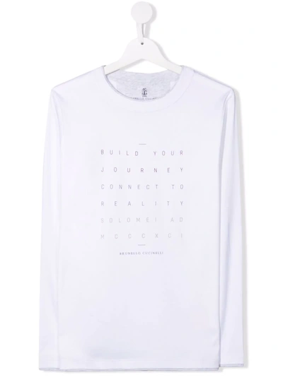 Brunello Cucinelli Kids' Slogan-print Long-sleeve T-shirt In 白色