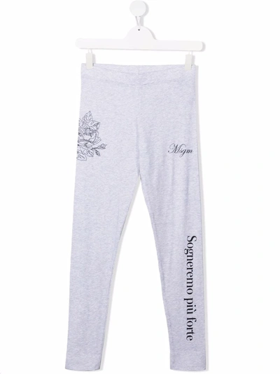 Msgm Kids' Slogan-print Stretch-cotton Leggings In Grey