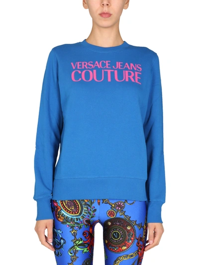 Versace Jeans Couture Sweatshirt With Logo Print In Blue