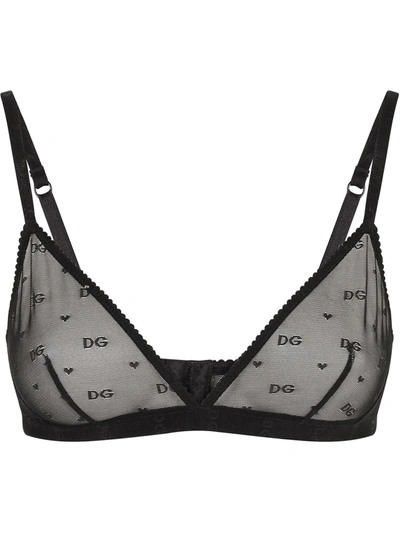 Dolce & Gabbana Monogram-pattern Triangle Bra In Black