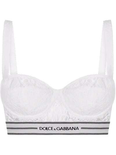Dolce & Gabbana Lace Balconette Bra With Branded Elastic In Optical White