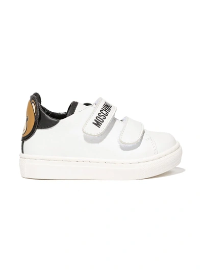 Moschino Kids' Teddy Bear-embellished Low-top Sneakers In White/blk