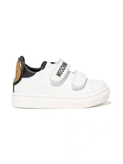 Moschino Kids' Teddy Bear 缀饰低帮板鞋 In White/blk